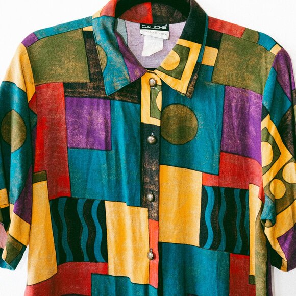 Vintage 80s Caliché Collection Maximalist Art Deco Abstract Blouse – Women’s XL - Picture 2 of 5